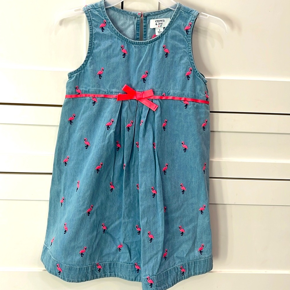 Crown and Ivy kids denim flamingo dress